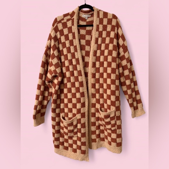 Blakely Oversized Fuzzy Soft Longline Checker Knit Cardigan | size petite small - Picture 1 of 8